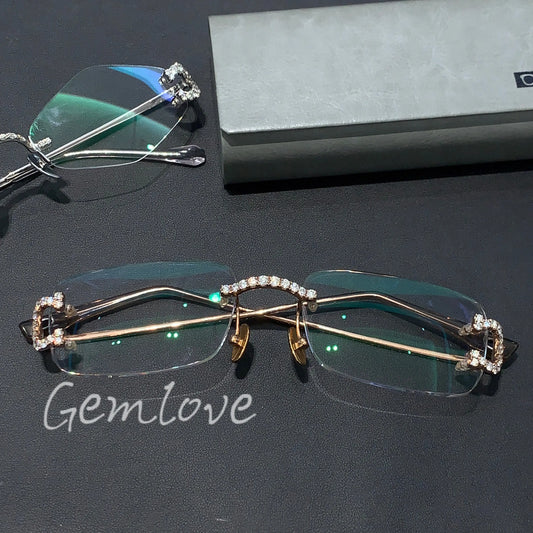 18K yellow lab-grown diamond rimless glasses